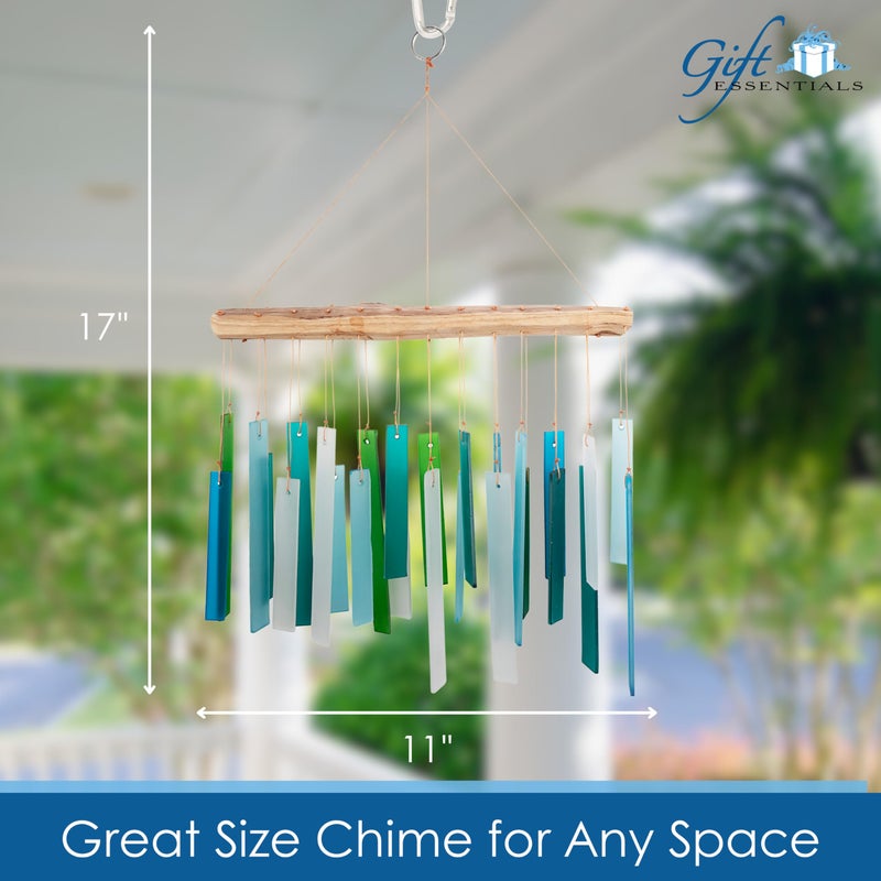 Gift Essentials Blue Handworks Sea Glass and Driftwood Chime - Sandblasted Glass and Found Wood Hand Crafted Wind Chime - Image 4